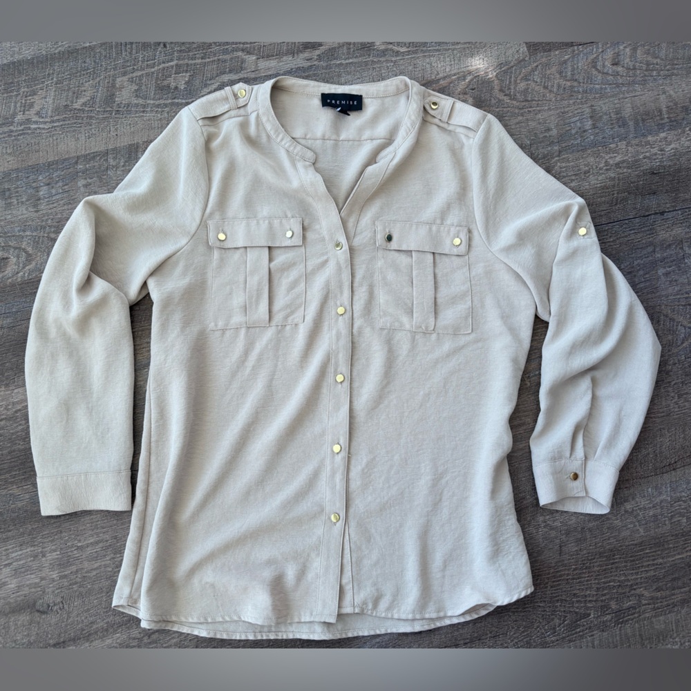 Premise Light Beige Shirt Polyester Blouse -L